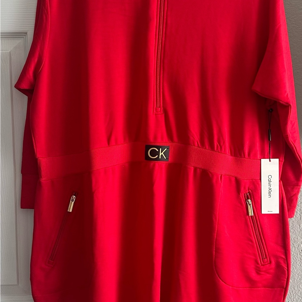 Calvin Klein Vibrant Red Zip-Front Pullover Dress